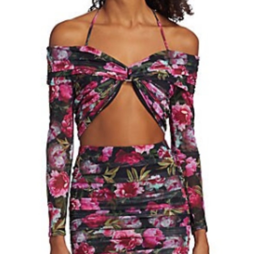 Cami NYC Rosalia Floral Mesh Cropped Off-Shoulder TopOnly